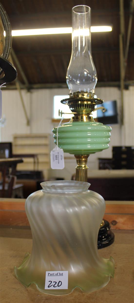 Green glass oil lamp